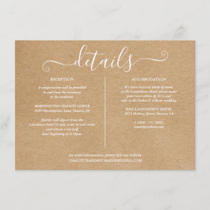 Carte D'accompagnement Rustic Kraft Signature Détails sur le Mariage Info