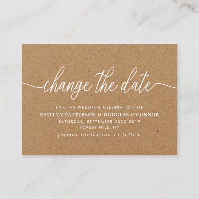 Carte D'accompagnement Rustic Kraft Simple Script Modifier La Date (Devant)