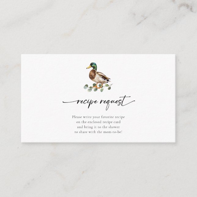 Carte D'accompagnement Rustic Mallard Baby shower de canard Demande de re (Devant)