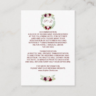 Carte D'accompagnement Rustic Marsala Floral Wreath Détails du Mariage