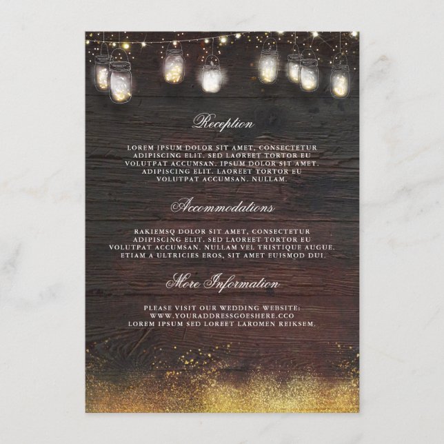 Carte D'accompagnement Rustic Mason Jar Lumières Mariage Information Invi (Devant)