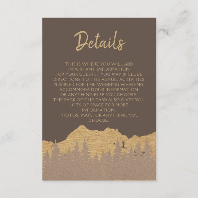 Carte D'accompagnement Rustic Mountain Forest Pine Trees Détails du Maria (Devant)