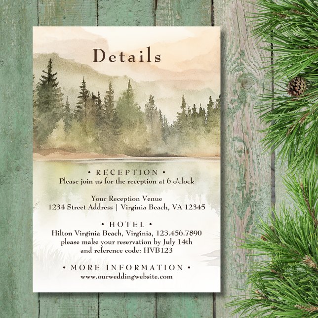 Carte D'accompagnement Rustic Mountain Lake Forest Détails du Mariage (Front - Rustic Mountain Lake Forest Wedding Details Enclosure Card)