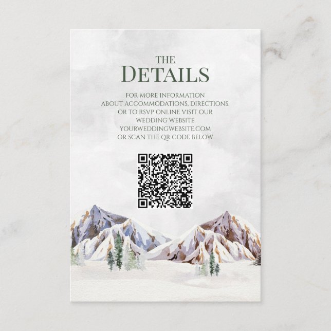 Carte D'accompagnement Rustic Mountain Wedding QR code Details Insert (Devant)