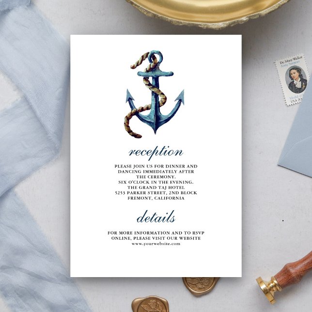 Carte D'accompagnement Rustic Navy Blue Ancre Rope Détails du Mariage (Créateur téléchargé)