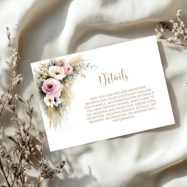 Carte D'accompagnement Rustic Pink and White Floral Wedding Details (Créateur téléchargé)