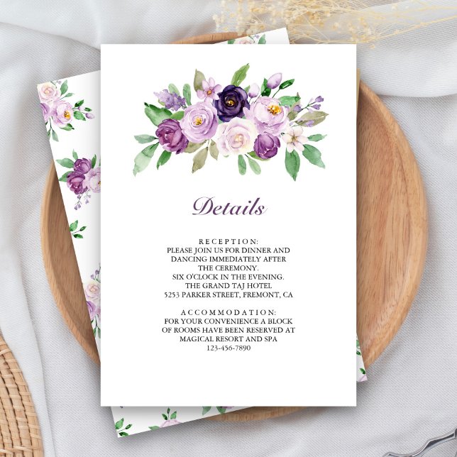 Carte D'accompagnement Rustic Purple Floral Wedding Details (Créateur téléchargé)