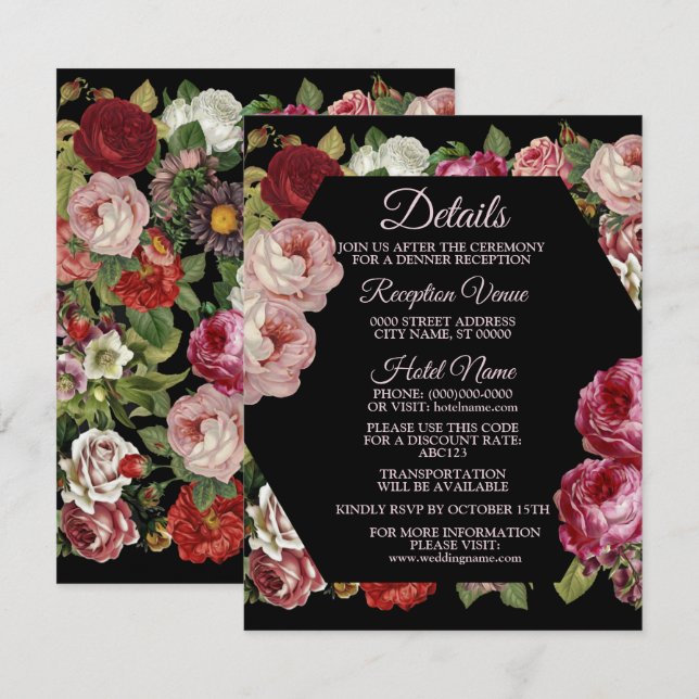 Carte D'accompagnement Rustic Red Pink Floral Greenery Black Detail (Devant / Derrière)