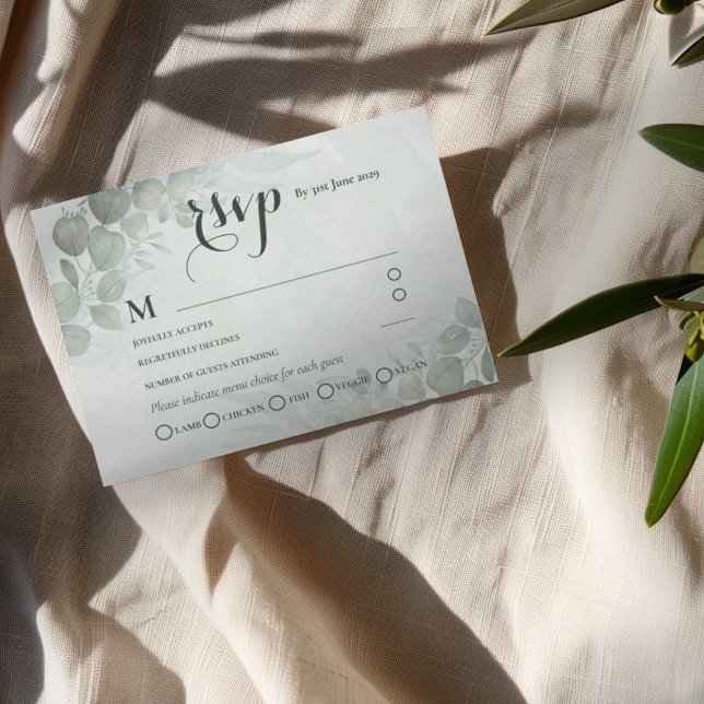 Carte D'accompagnement Rustic Sage Green Eucalyptus RSVP Wedding (Créateur téléchargé)