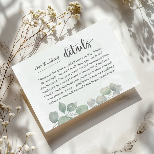 Carte D'accompagnement Rustic Sage Green Eucalyptus Wedding Details (Créateur téléchargé)