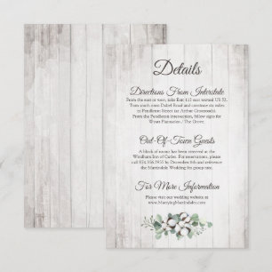 Carte D'accompagnement Rustic Southern Cotton Mariage Détail / Directions