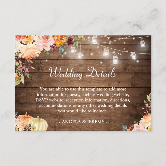 Carte D'accompagnement Rustic String Lights Floral Automne Détails du Mar (Devant)