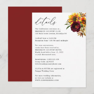 Carte D'accompagnement Rustic Sunflower Automne Bourgogne Détails Mariage