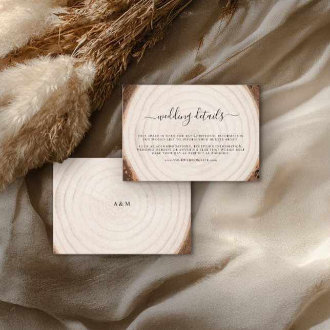 Carte D'accompagnement Rustic Tree Ring Wood Grain Wedding Details  (Créateur téléchargé)