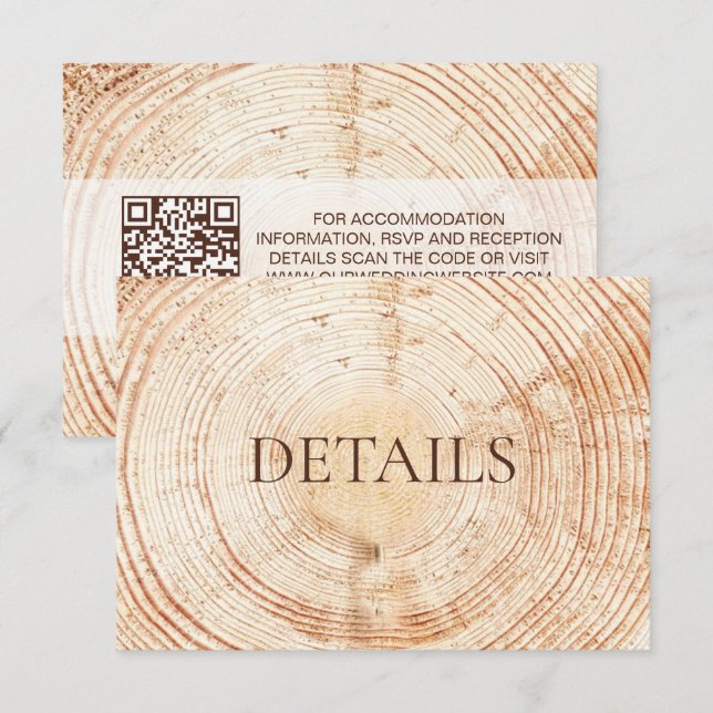 Carte D'accompagnement Rustic Wedding Woodland Details QR code Template (Devant / Derrière)