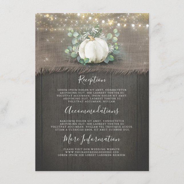 Carte D'accompagnement Rustic White Citrouille Informations sur le Mariag (Devant)