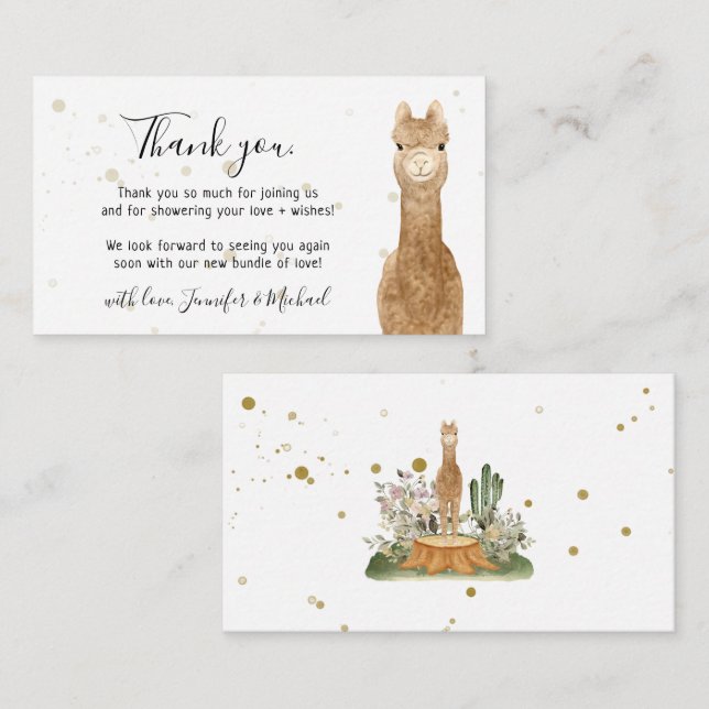 Carte D'accompagnement Rustic wild animals alpaca llama Thank You (Devant / Derrière)