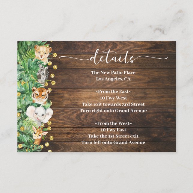 Carte D'accompagnement Rustic Wild Safari Animaux Détails du Baby shower (Devant)