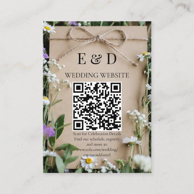 Carte D'accompagnement Rustic Wildflower Botanical Kraft Wedding (Devant)