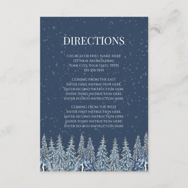Carte D'accompagnement Rustic Winter Forest Wedding Direction Insert (Devant)