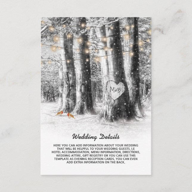 Carte D'accompagnement Rustic Winter Tree & String Lights Détails du Mari (Devant)
