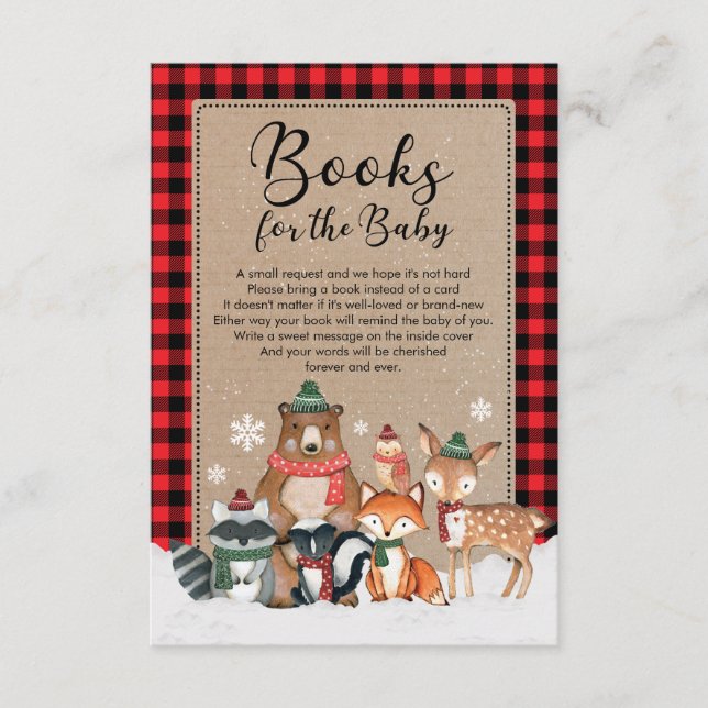 Carte D'accompagnement Rustic Winter Woodland Animaux Livres pour bébé (Devant)