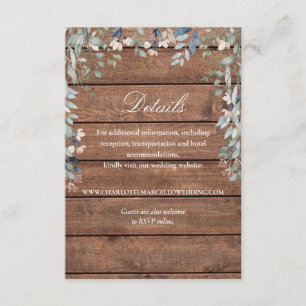Carte D'accompagnement Rustic Wood Fleurs sauvages Floral Détails du Mari