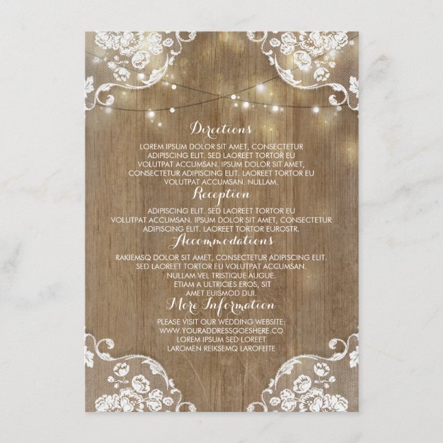 Carte D'accompagnement Rustic Wood Grange Chaîne Lumières Mariage (Devant)