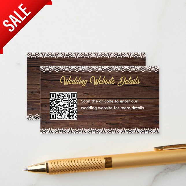 Carte D'accompagnement Rustic Wood Lace QR CODE Mariage Détails du site w (Créateur téléchargé)