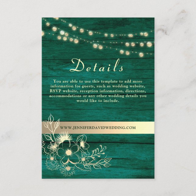 Carte D'accompagnement Rustic Wood Mariage Détails Site Web (Devant)