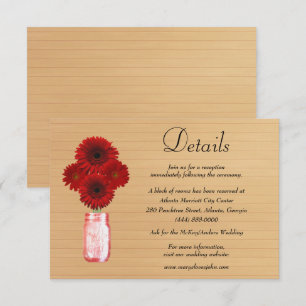 Carte D'accompagnement Rustic Wood Red Floral Mason Jar Détails du Mariag