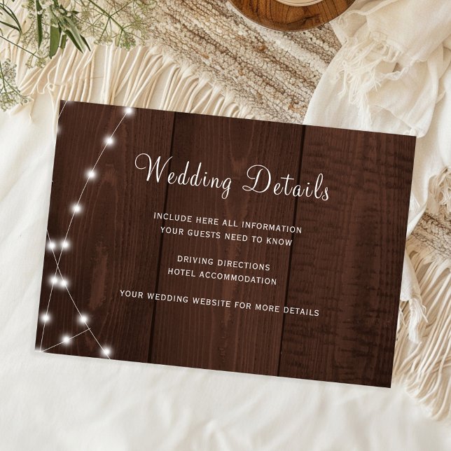 Carte D'accompagnement Rustic wood string lights wedding guest details (Créateur téléchargé)
