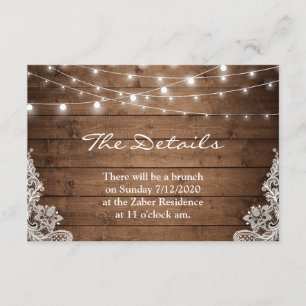 Carte D'accompagnement Rustic Wood Twinkle Lights Lace Détails du Mariage