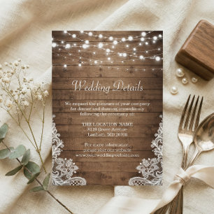 Carte D'accompagnement Rustic Wood Twinkle Lights Lace Détails du Mariage