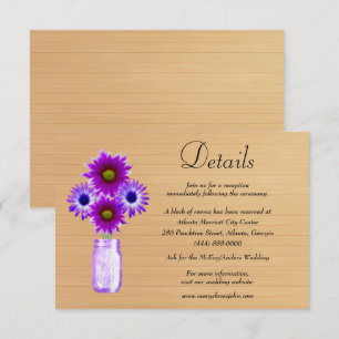 Carte D'accompagnement Rustic Wood violet Floral Mason Jar Mariage Détail