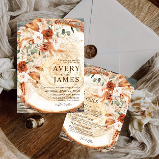 Carte D'accompagnement Rustic Wood Wedding Details – Boho Pampas Info