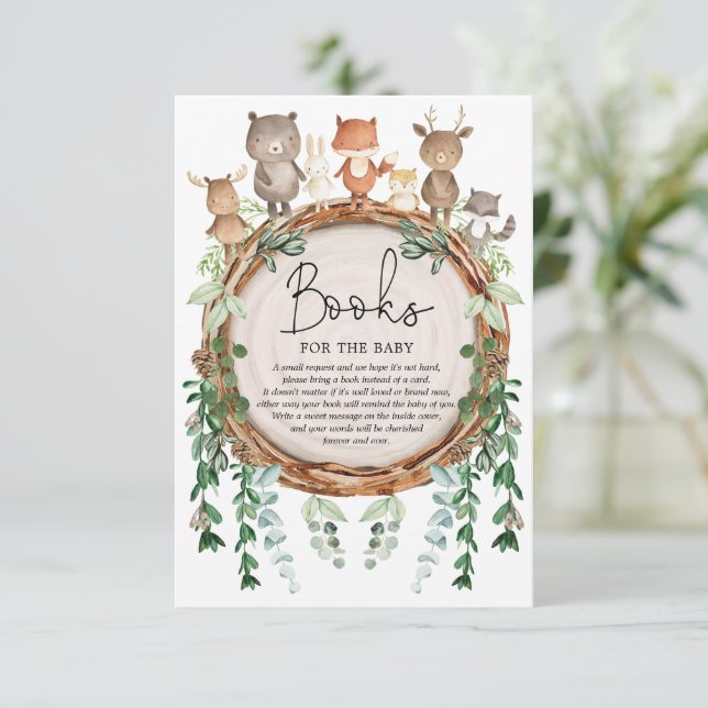Carte D'accompagnement Rustic Woodland Forest Animaux Livres pour bébé (Debout devant)