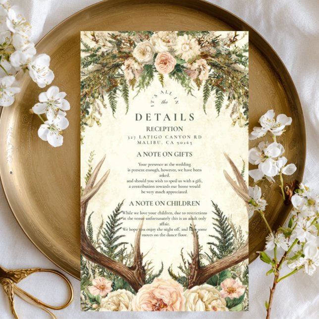Carte D'accompagnement Rustique Antler Woodland Floral Mariage (Créateur téléchargé)