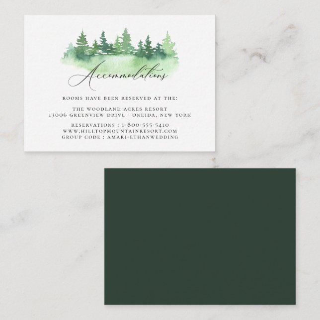 Carte D'accompagnement Rustique Aquarelle Forêt Mariage Hébergements (Devant / Derrière)