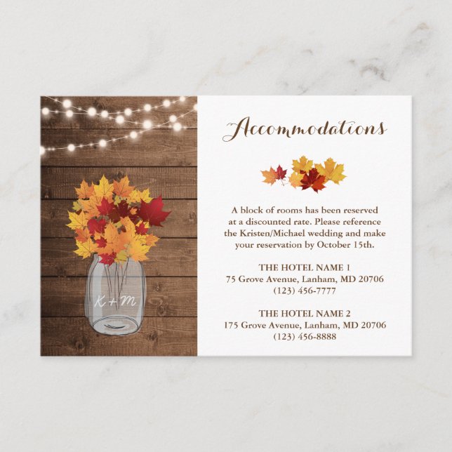 Carte D'accompagnement Rustique Automne Chaîne Lumières Mariage Hébergeme (Devant)