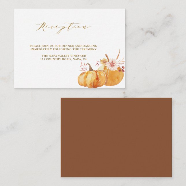 Carte D'accompagnement Rustique Automne Floral Citrouille Mariage Récepti (Devant / Derrière)
