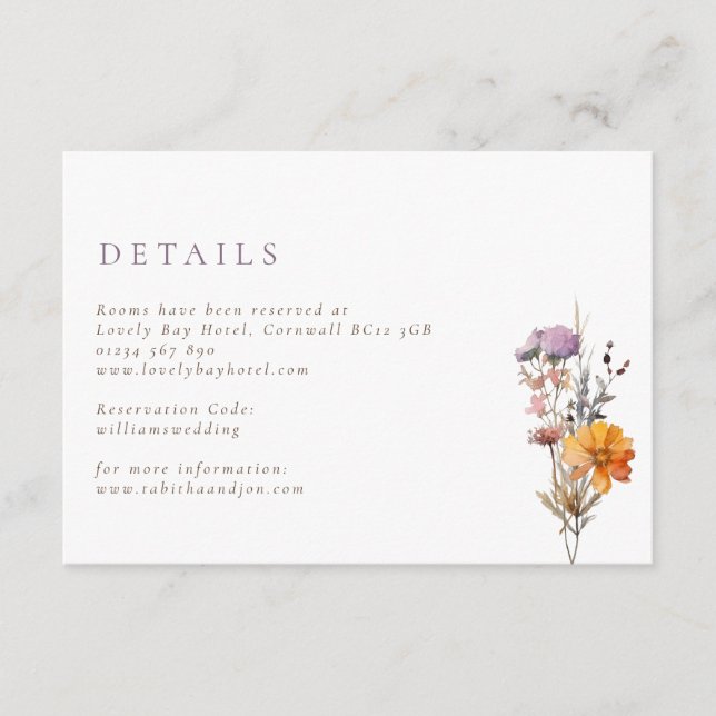 Carte D'accompagnement Rustique Automne Orange & Purple Fleur sauvage Mar (Devant)