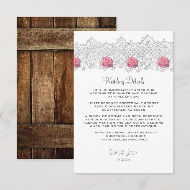 Carte D'accompagnement Rustique Barnwood & Lace Mariage (Devant / Derrière)