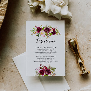 Carte D'accompagnement Rustique Blush Bourgogne Floral Directions Mariage