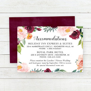 Carte D'accompagnement Rustique Blush Bourgogne Floral Wreath Hébergement