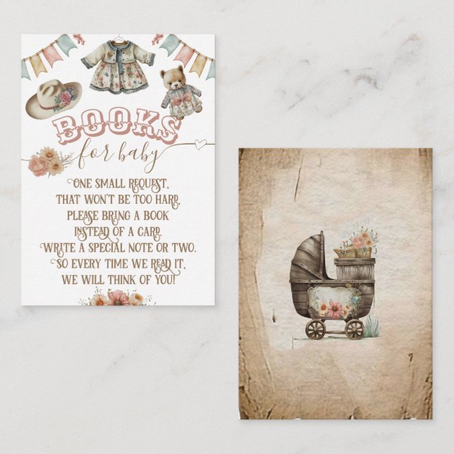 Carte D'accompagnement Rustique Boho Wild West Baby Girl Livres de douche (Devant / Derrière)