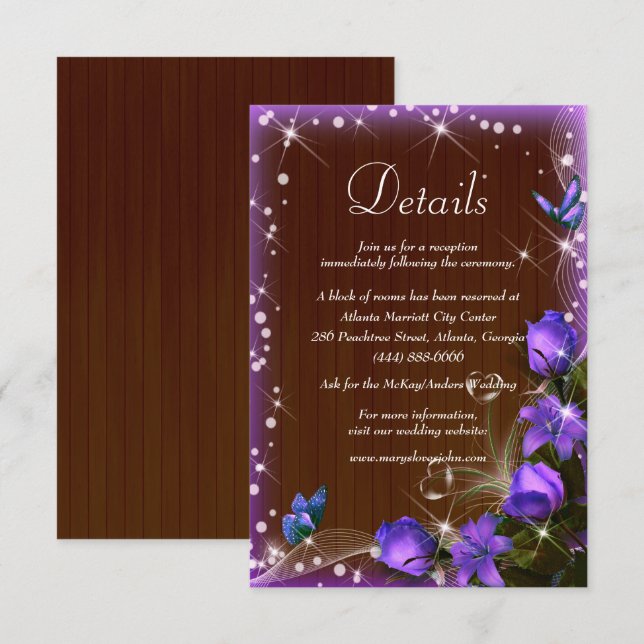 Carte D'accompagnement Rustique Bois foncé violet Mariage Floral Détails (Devant / Derrière)