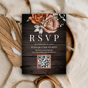 Carte D'accompagnement Rustique Bois Orange Brûlé Rose QR Code RSVP Maria