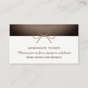 Carte D'accompagnement Rustique Burlap Bow, billet d'entrée