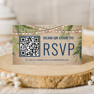 Carte D'accompagnement Rustique Burlap Tropical Palm QR Code RSVP Mariage